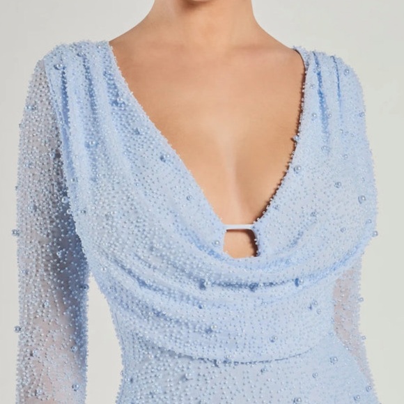 Bianca Long Sleeve Faux Pearl Beaded Mini Dress - Picture 4 of 11